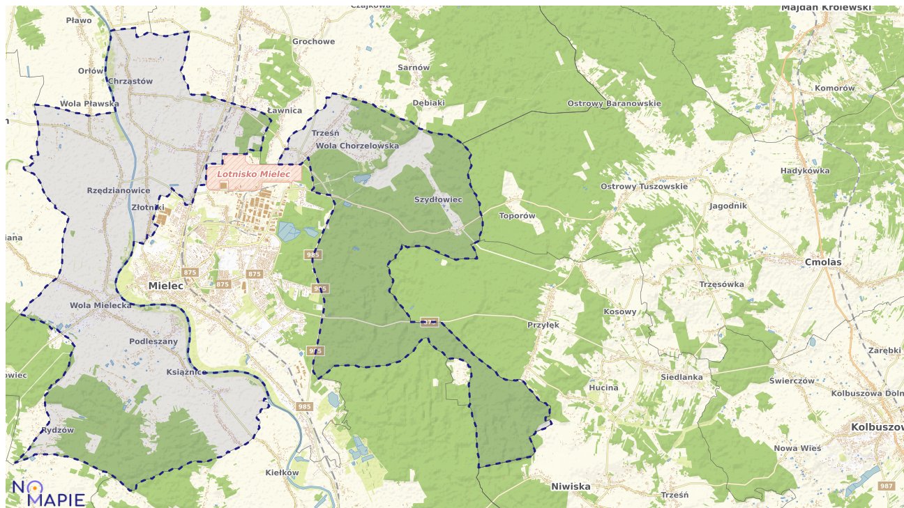 Mapa obszarów ochrony przyrody Mielca